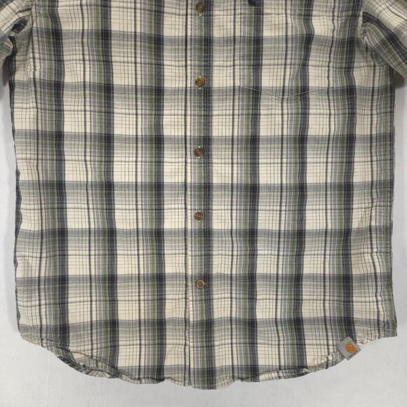 Carhartt Shirt Mens M Gray Plaid Relaxed Fit Work Chore Short Sleeve Button Up - Picture 5 of 11